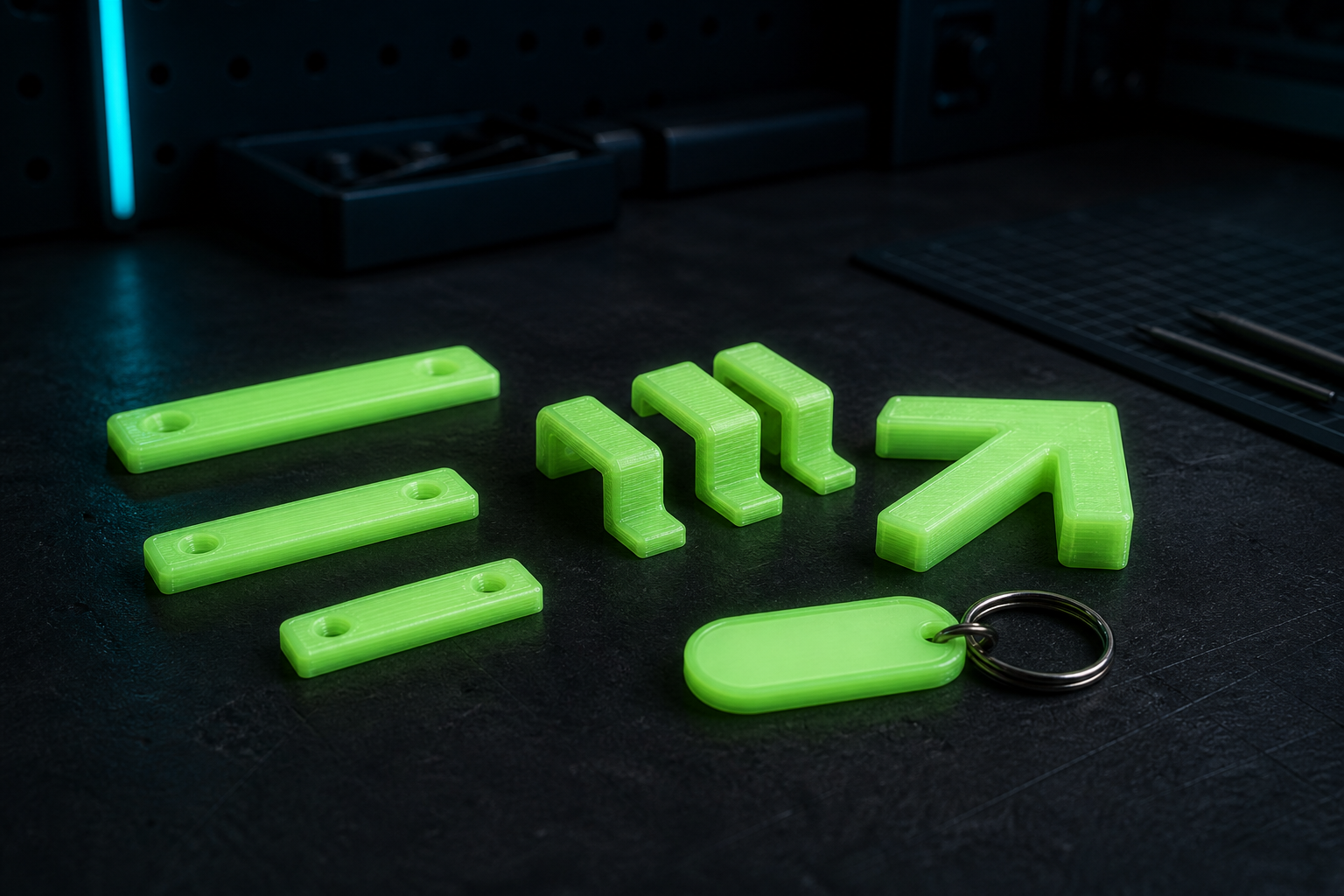 Illustrative nachleuchtende Sicherheitsmarkierungen aus Glow-PLA