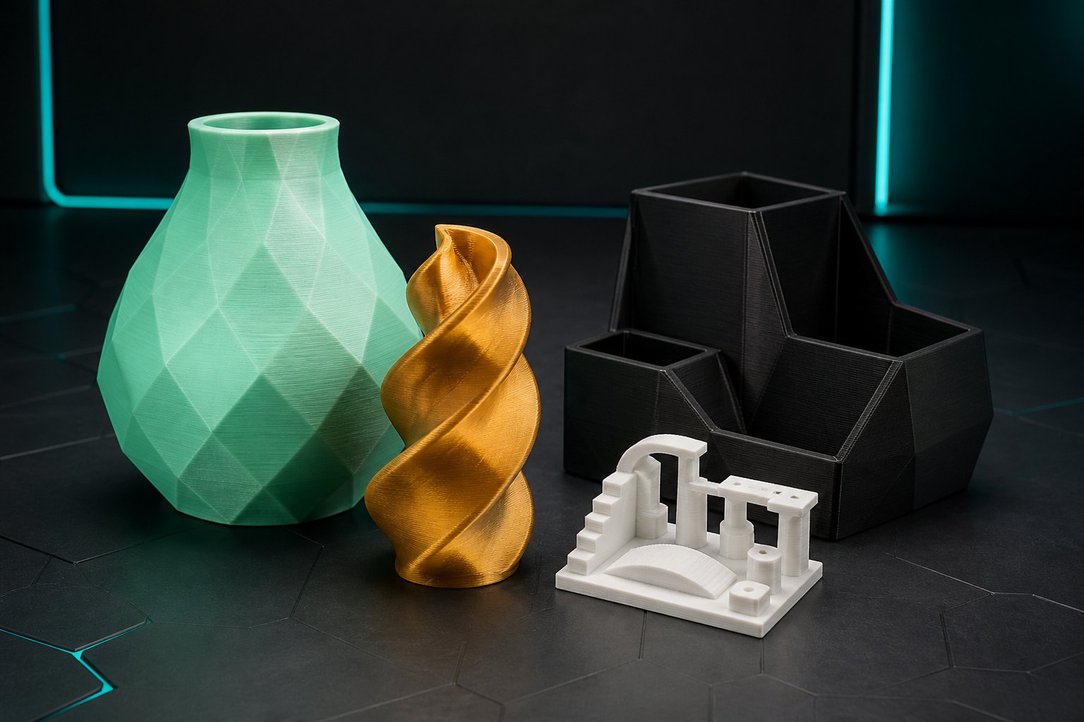 Illustrative vielseitige 3D-Drucke aus PLA+